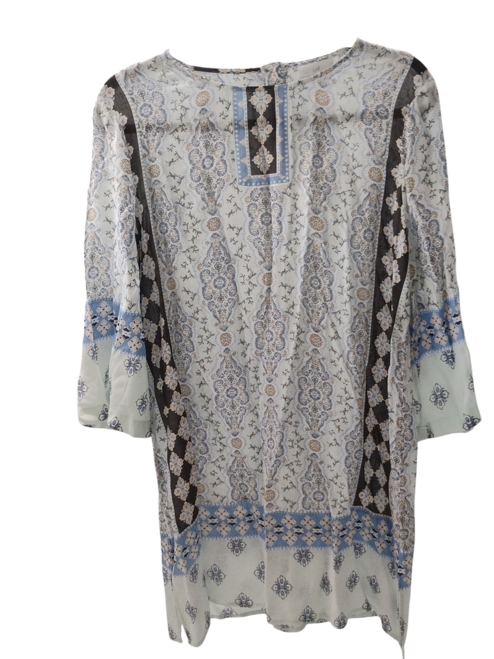 J. Jill Light Blue and Cream Paisley Print Tunic SZ S